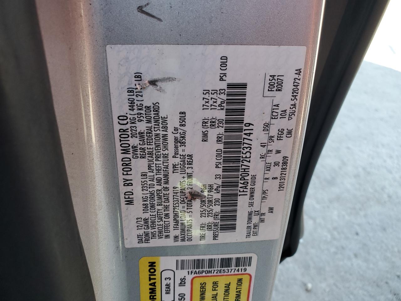 2014 Ford Fusion Se VIN: 1FA6P0H72E5377419 Lot: 92435335