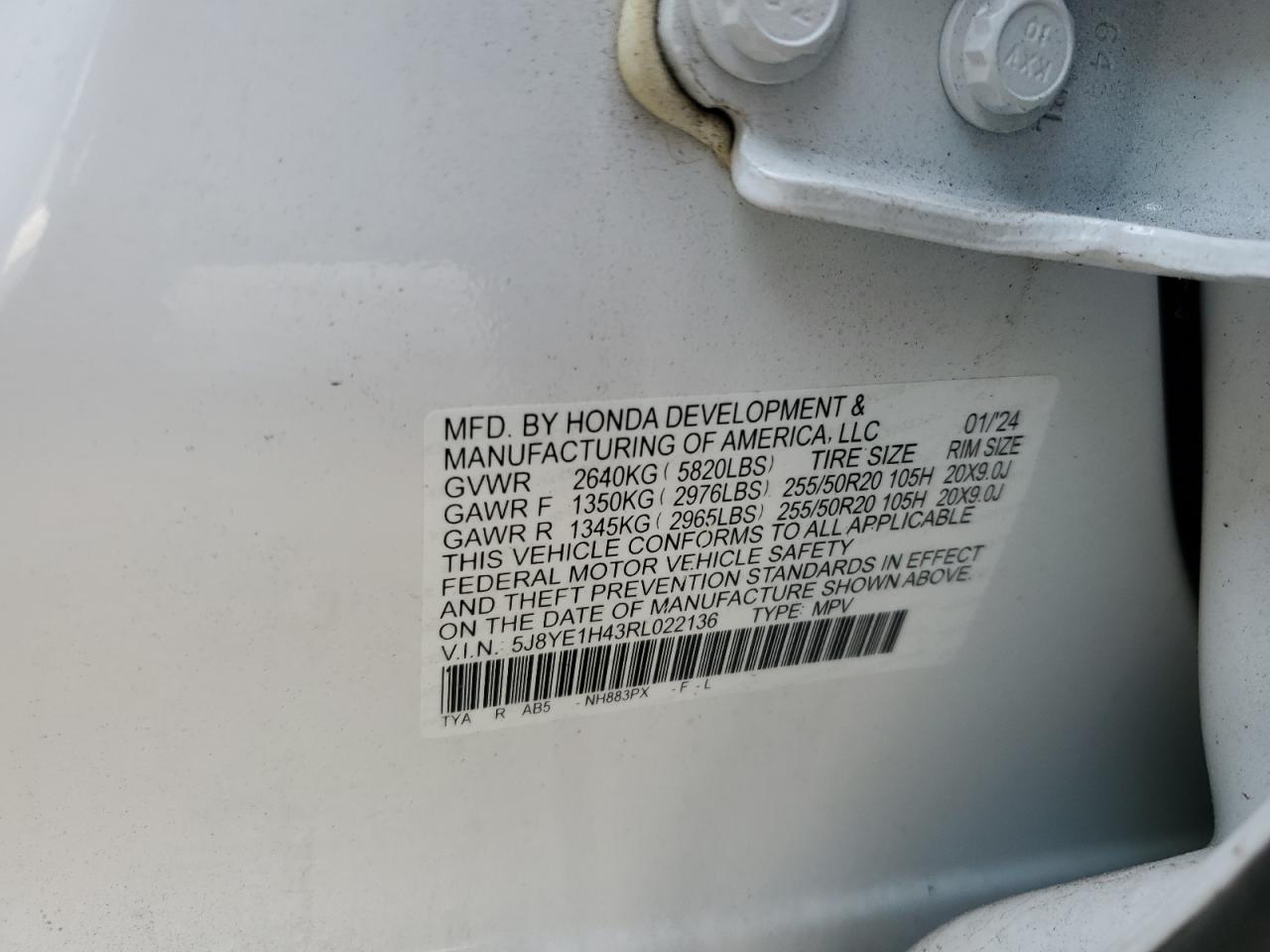 2024 Acura Mdx Technology VIN: 5J8YE1H43RL022136 Lot: 91913465