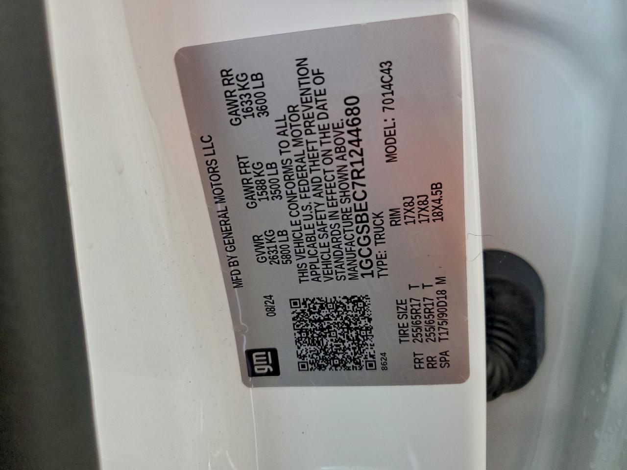 2024 Chevrolet Colorado VIN: 1GCGSBEC7R1244680 Lot: 93940255