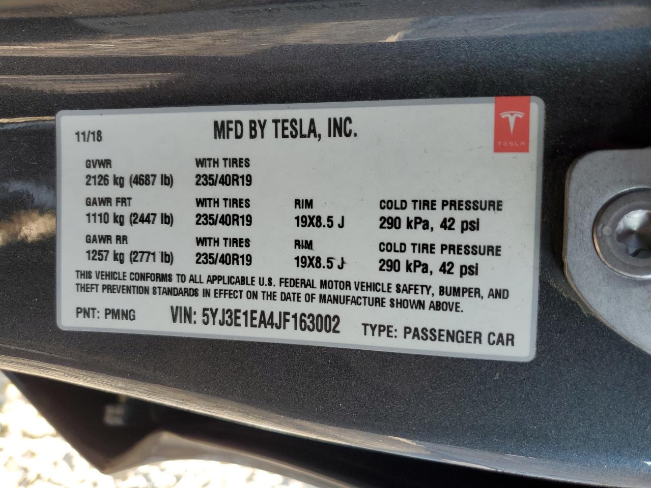 2018 Tesla Model 3 VIN: 5YJ3E1EA4JF163002 Lot: 93809945