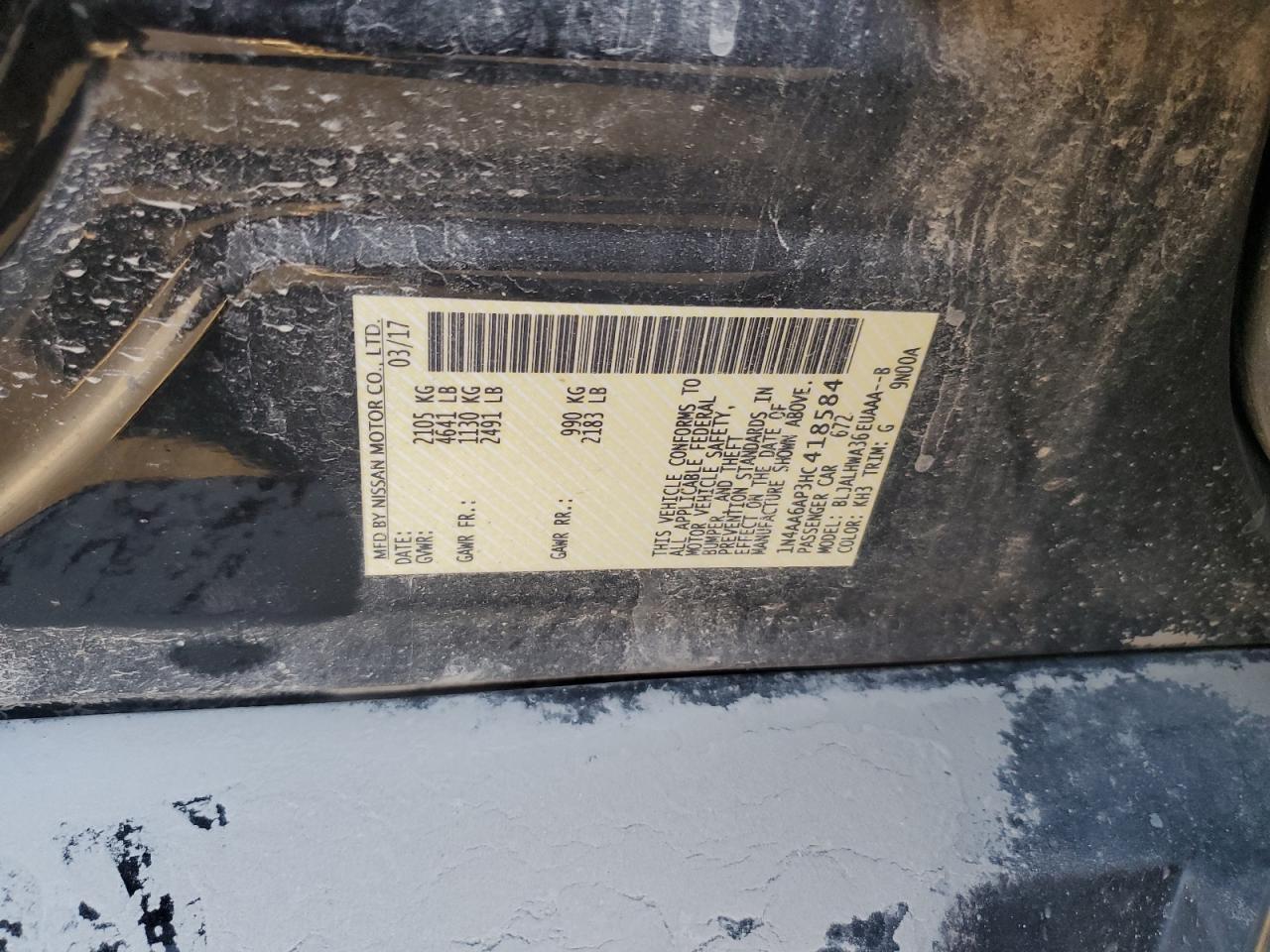 2017 Nissan Maxima 3.5S VIN: 1N4AA6AP3HC418584 Lot: 93035095