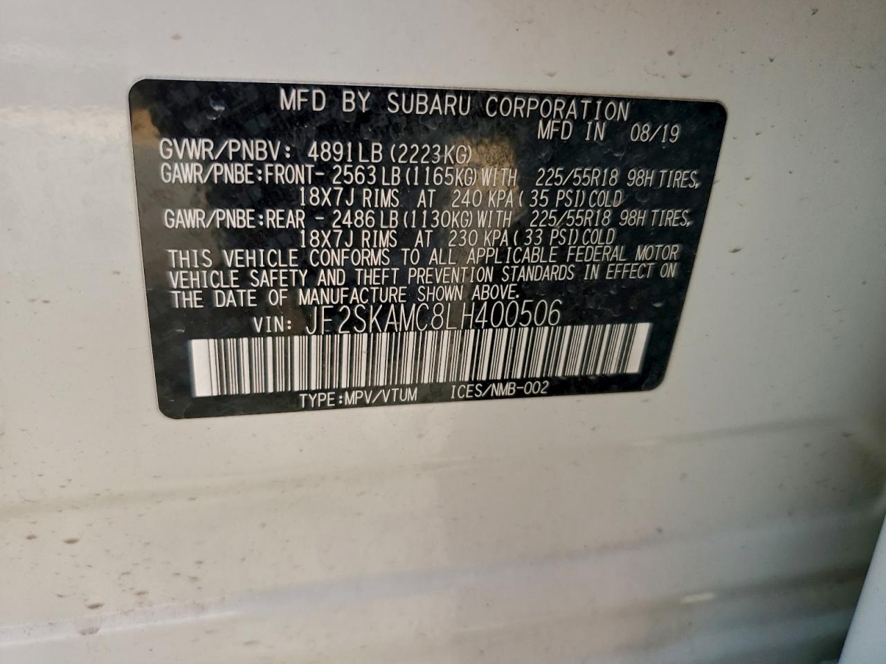 2020 Subaru Forester Sport VIN: JF2SKAMC8LH400506 Lot: 93088915