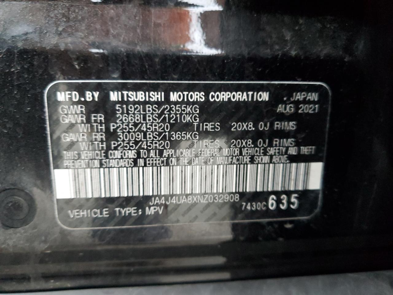 2022 Mitsubishi Outlander Se VIN: JA4J4UA8XNZ032908 Lot: 93704845
