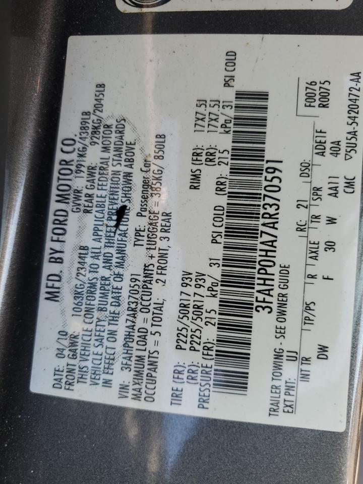 2010 Ford Fusion Se VIN: 3FAHP0HA7AR370591 Lot: 90834495