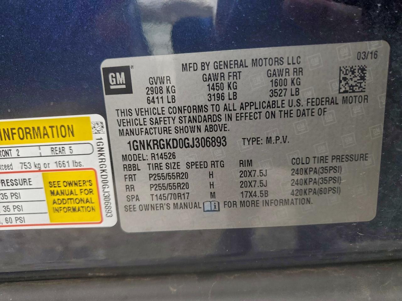 2016 Chevrolet Traverse Lt VIN: 1GNKRGKD0GJ306893 Lot: 92011335