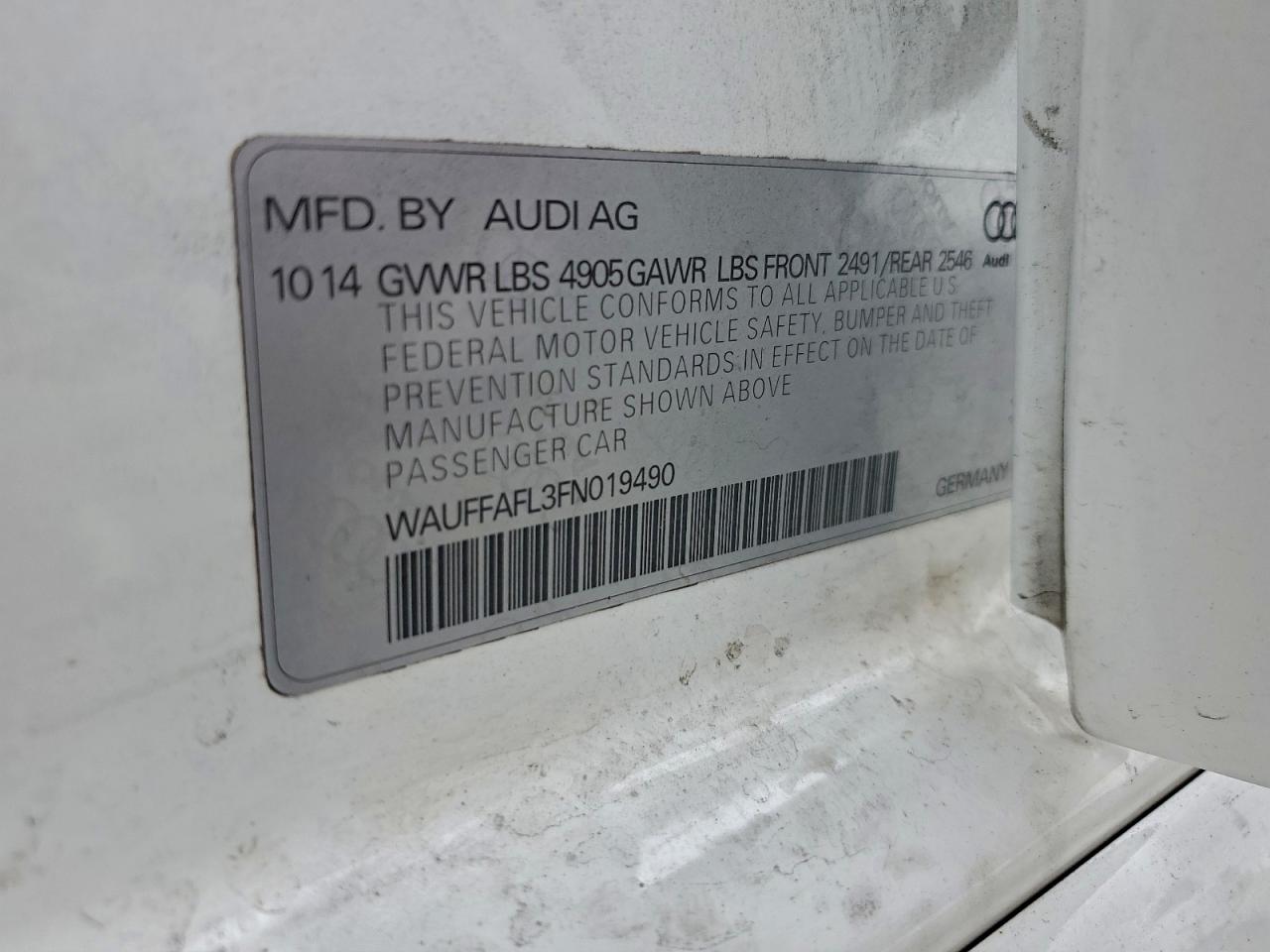 2015 Audi A4 Premium Plus VIN: WAUFFAFL3FN019490 Lot: 94459355