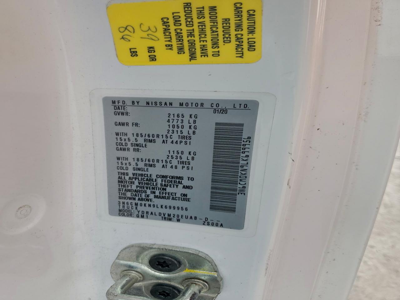 2020 Nissan Nv200 2.5S VIN: 3N6CM0KN9LK699956 Lot: 94114185