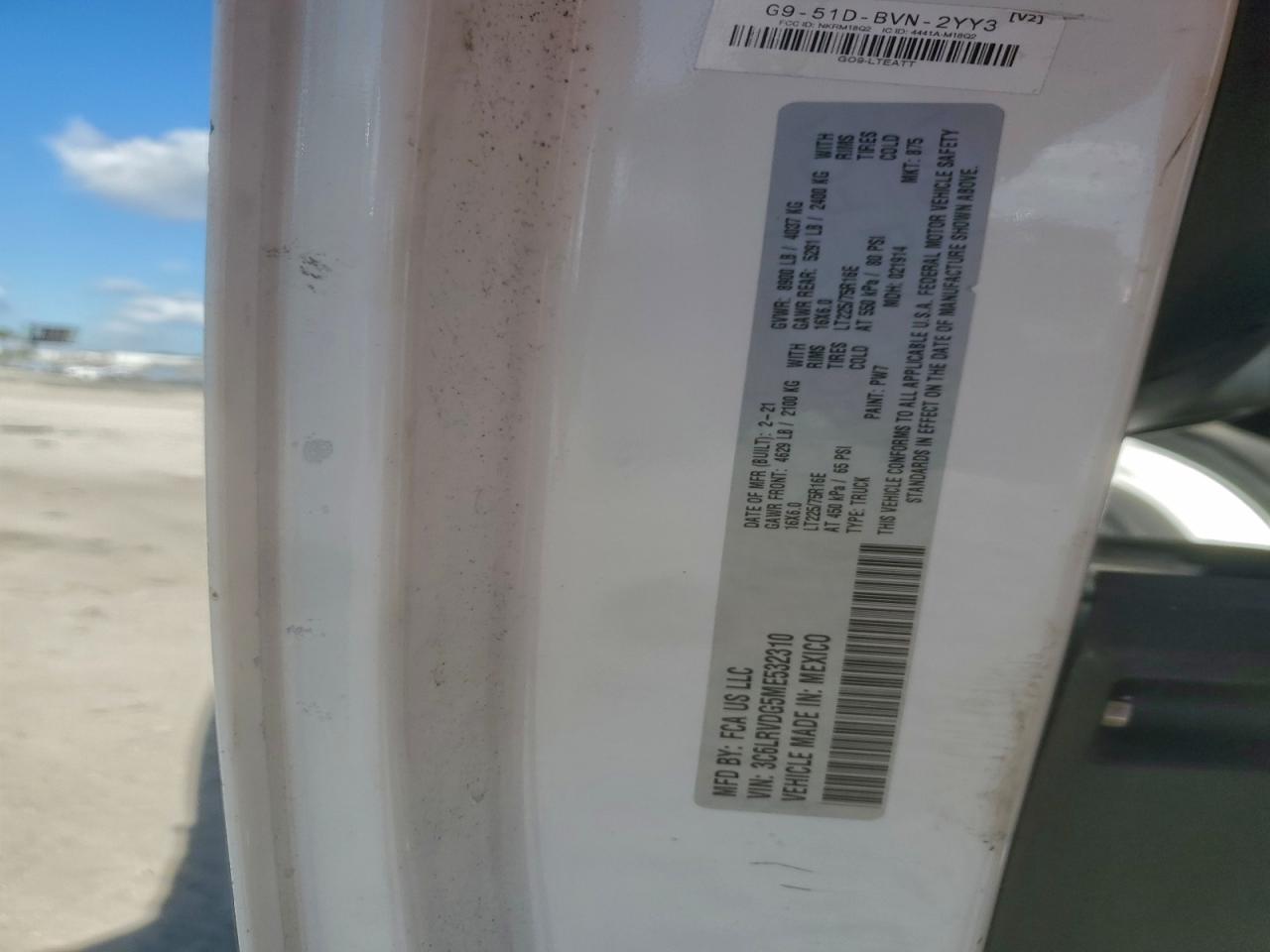 2021 Ram Promaster 2500 2500 High VIN: 3C6LRVDG5ME532310 Lot: 93611315