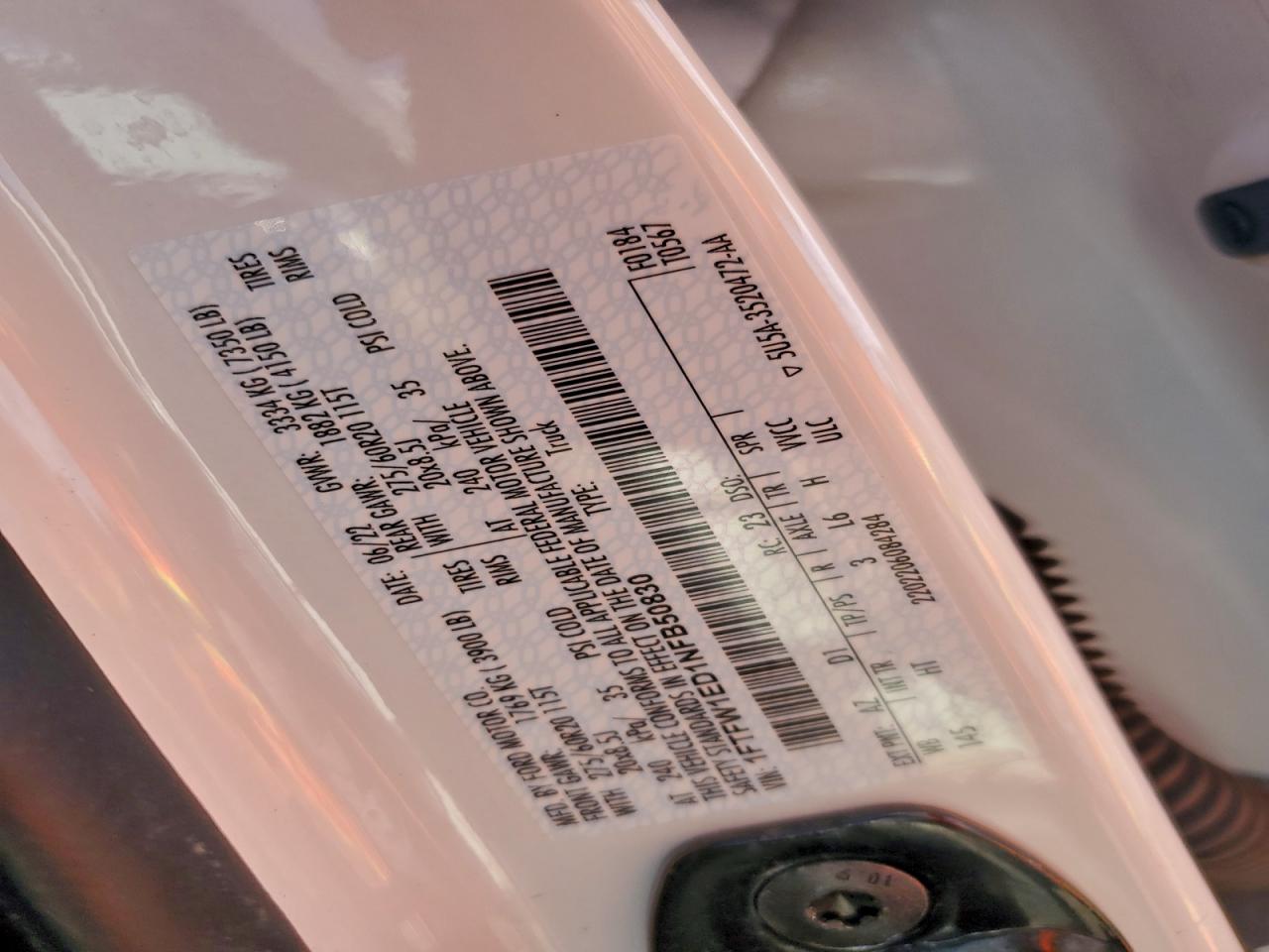 2022 Ford F150 Supercrew VIN: 1FTFW1ED1NFB50830 Lot: 94310495