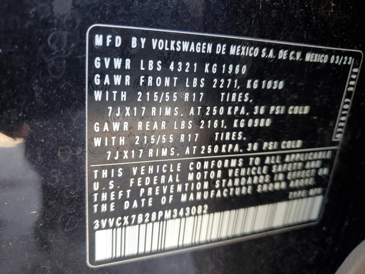 2023 Volkswagen Taos S VIN: 3VVCX7B28PM343082 Lot: 92127135