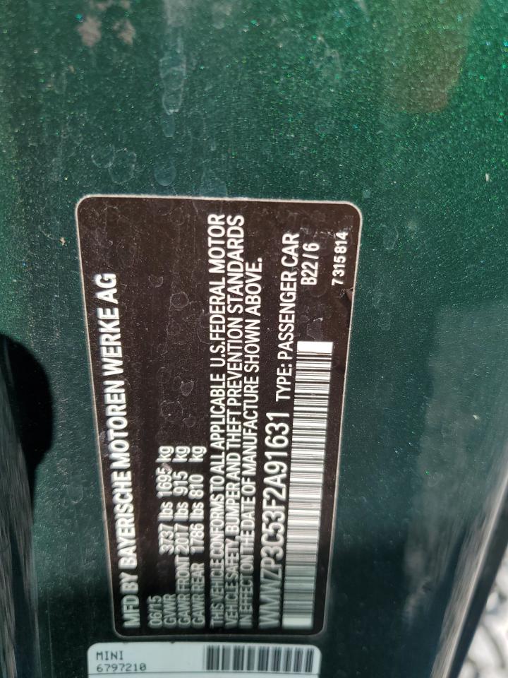 2015 Mini Cooper S VIN: WMWZP3C53F2A91631 Lot: 93276715