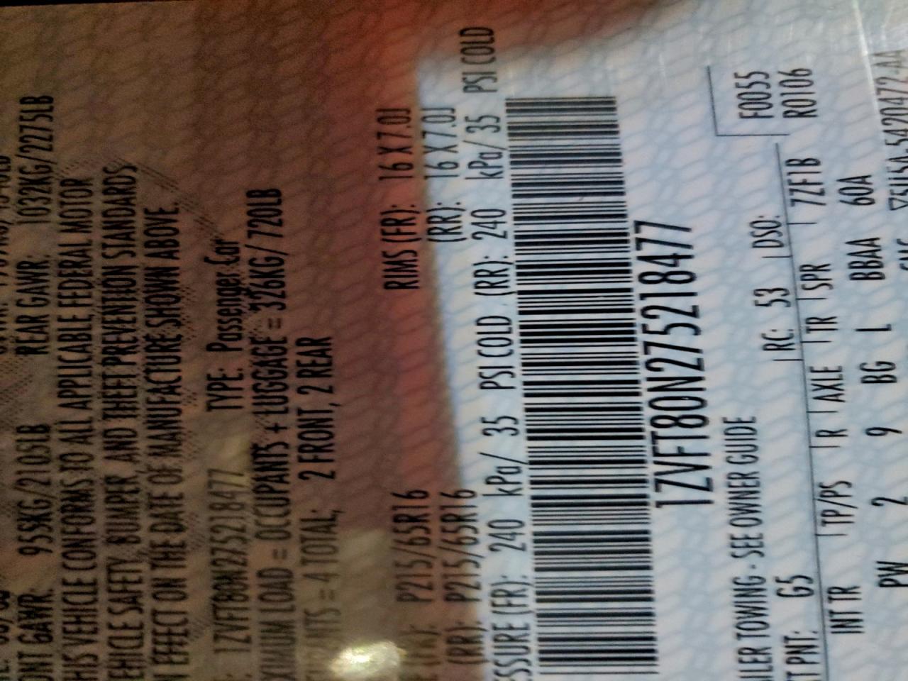 2007 Ford Mustang VIN: 218477 Lot: 95114065