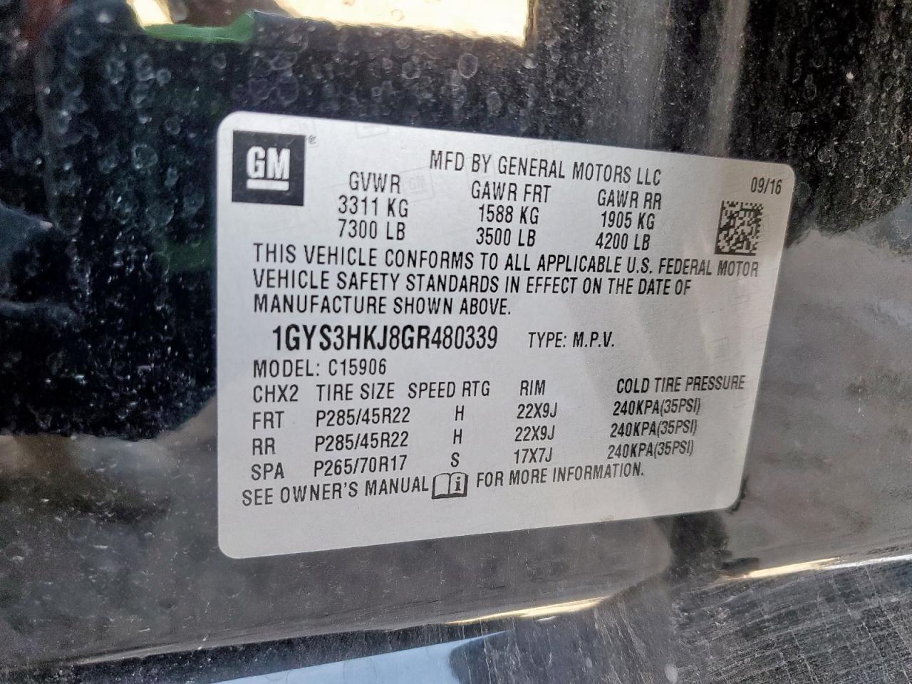 2016 Cadillac Escalade Esv Luxury VIN: 1GYS3HKJ8GR480339 Lot: 91905385