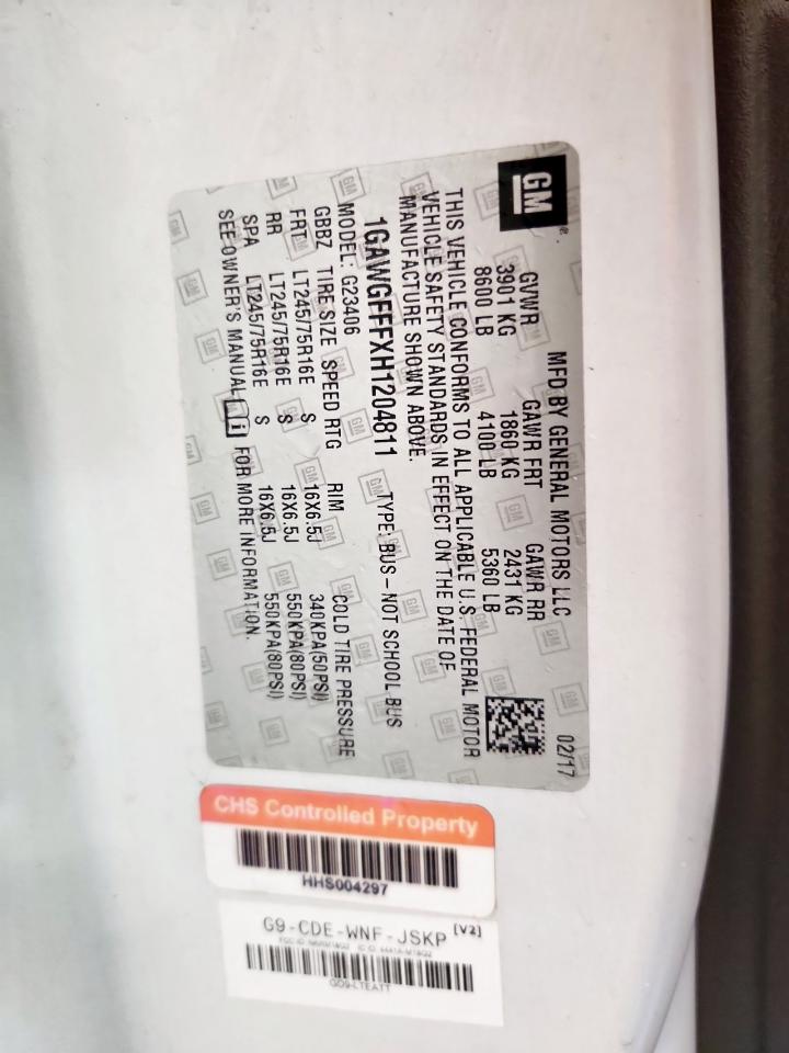 2017 Chevrolet Express G2500 Lt VIN: 1GAWGFFFXH1204811 Lot: 92673835