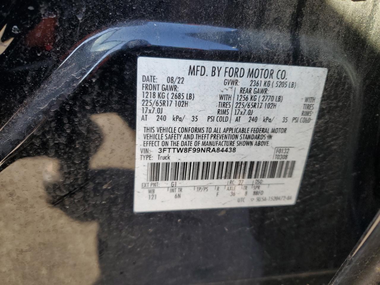 2022 Ford Maverick Xl VIN: 3FTTW8F99NRA84438 Lot: 92384785