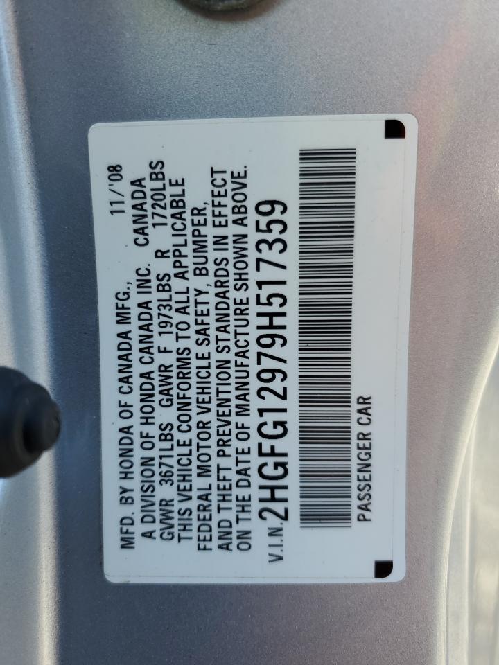 2009 Honda Civic Exl VIN: 2HGFG12979H517359 Lot: 92209685