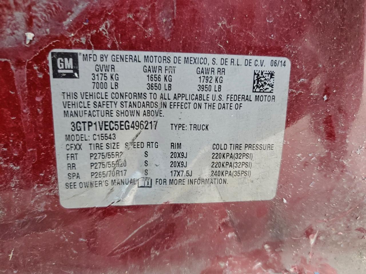 2014 GMC Sierra C1500 Slt VIN: 3GTP1VEC5EG496217 Lot: 90406595
