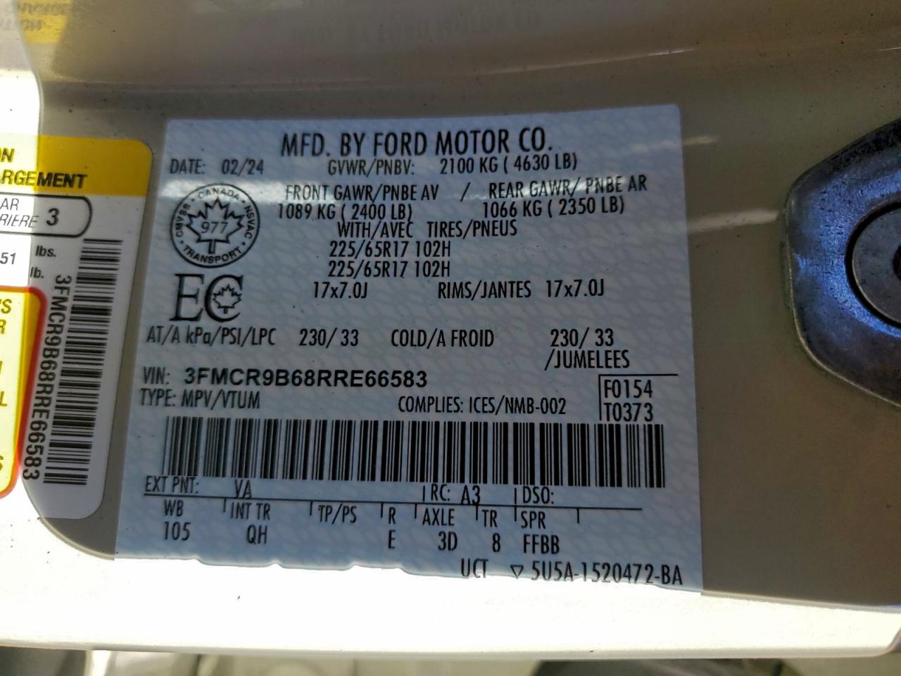 2024 Ford Bronco Sport Big Bend VIN: 3FMCR9B68RRE66583 Lot: 92167895