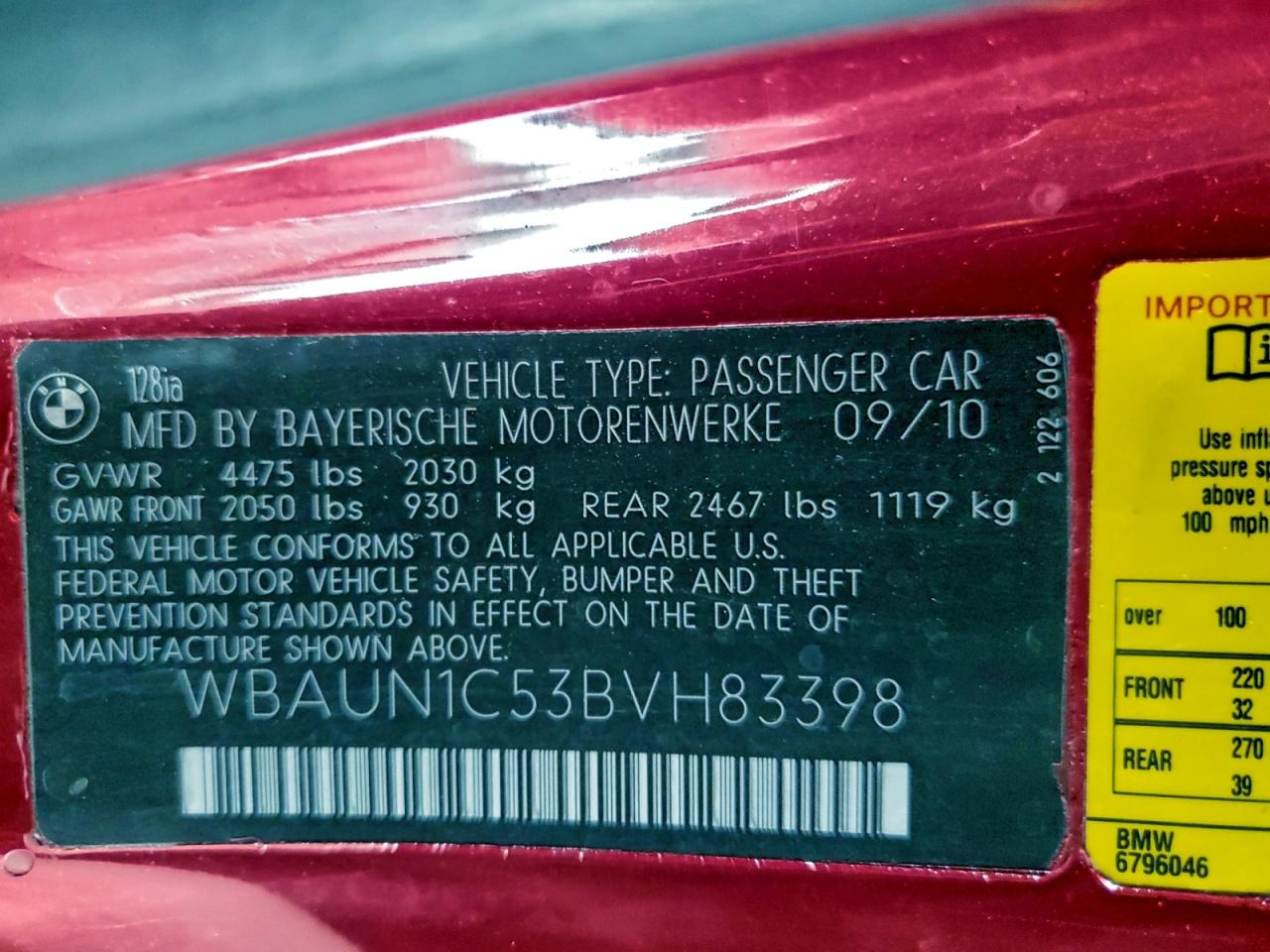 2011 BMW 128 I VIN: WBAUN1C53BVH83398 Lot: 90893715