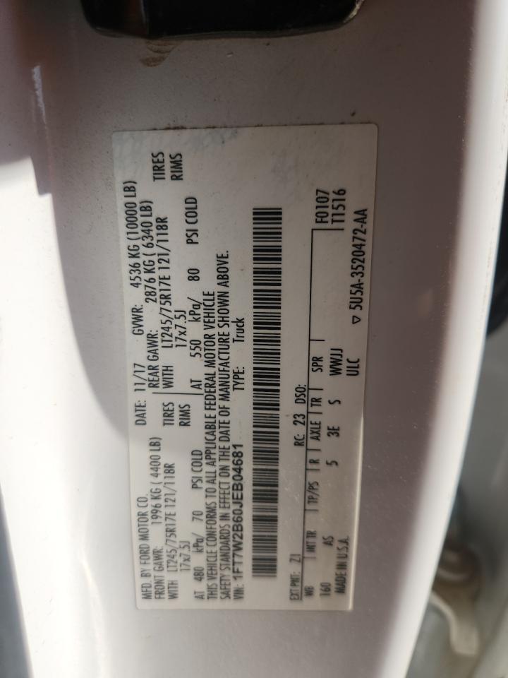 2018 Ford F250 Super Duty VIN: 1FT7W2B60JEB04681 Lot: 92306985