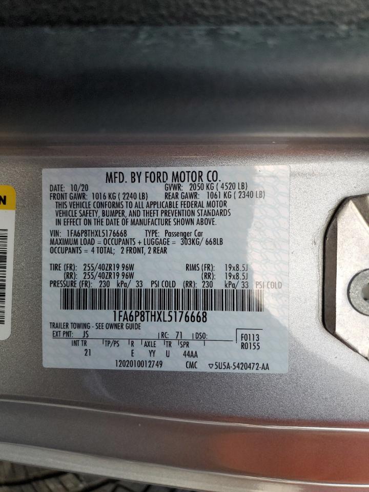 2020 Ford Mustang VIN: 1FA6P8THXL5176668 Lot: 92401365