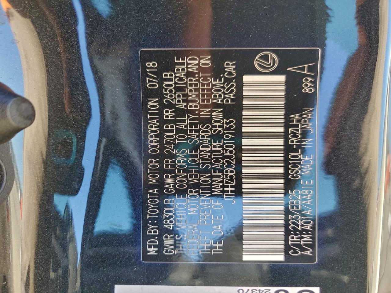 2018 Lexus Rc 350 VIN: JTHHZ5BC2J5019133 Lot: 92358425