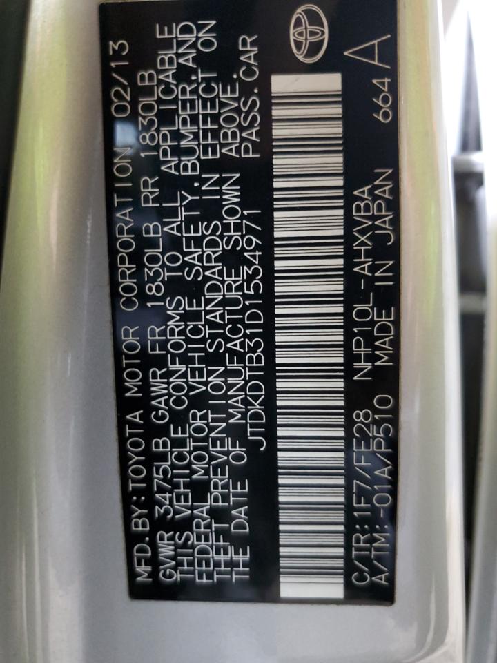 2013 Toyota Prius C VIN: JTDKDTB31D1534971 Lot: 92162015