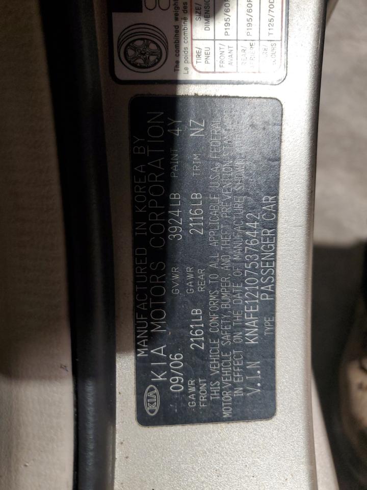 2007 Kia Spectra Ex VIN: KNAFE121075376442 Lot: 92800765