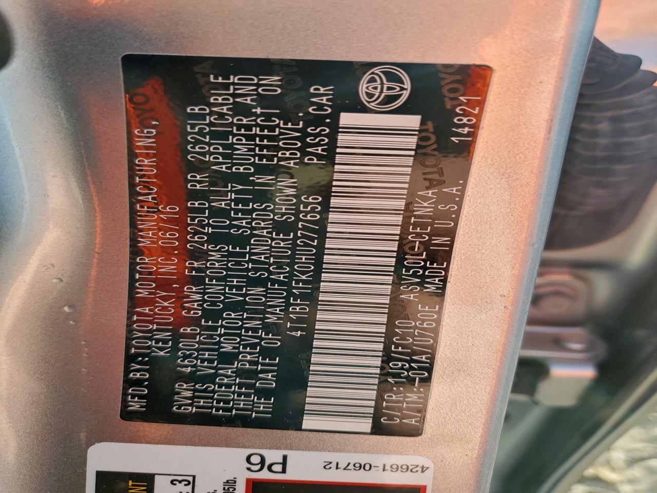 2017 Toyota Camry Le VIN: 4T1BF1FK0HU277656 Lot: 94114705