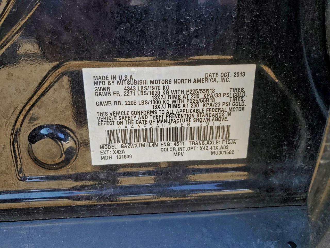 2014 Mitsubishi Outlander Sport Es VIN: 4A4AP3AU5EE012912 Lot: 90310615