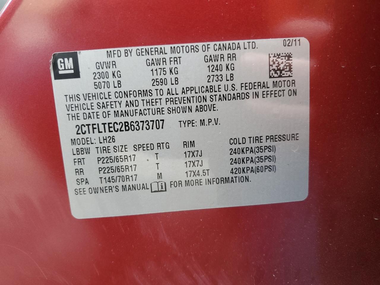 2011 GMC Terrain Sle VIN: 2CTFLTEC2B6373707 Lot: 93569105