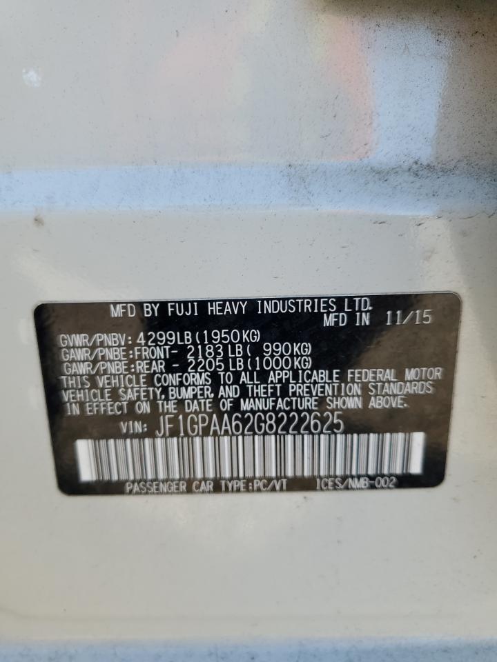 2016 Subaru Impreza VIN: JF1GPAA62G8222625 Lot: 91001615