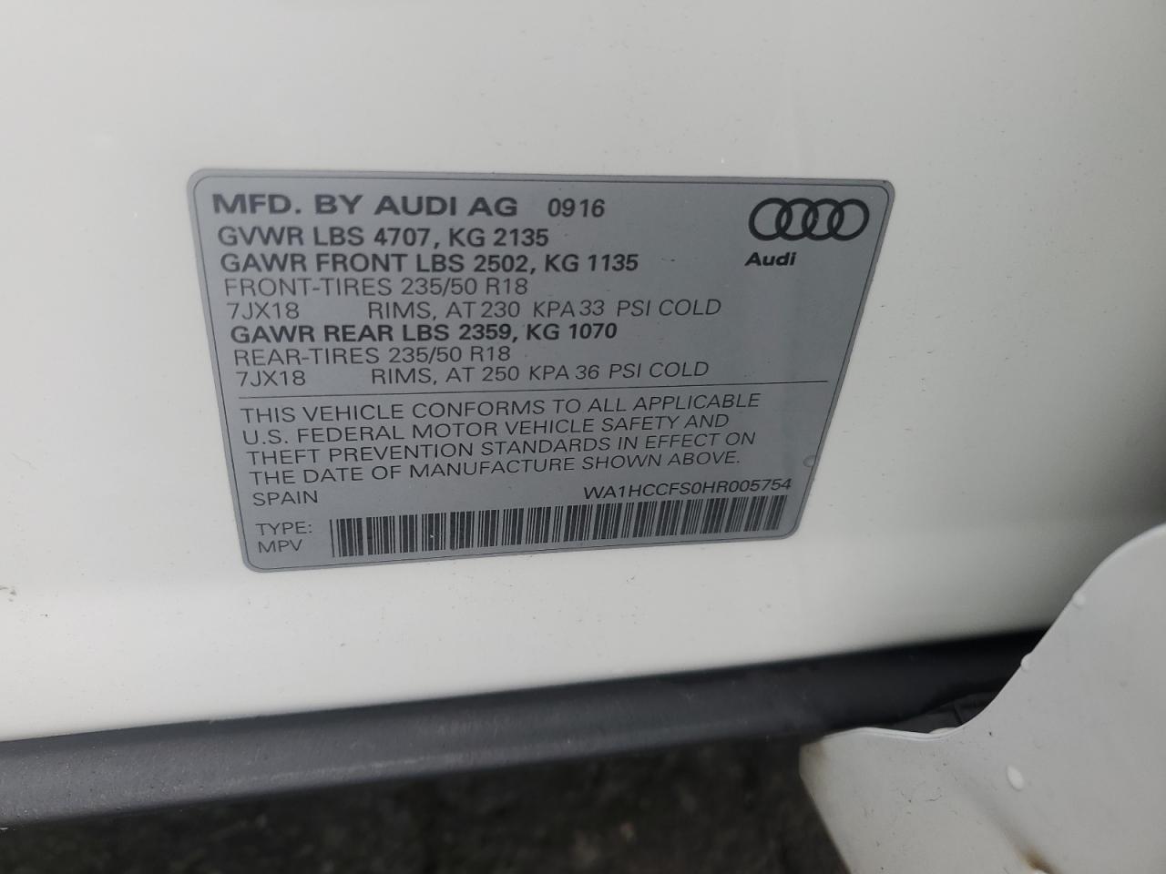 2017 Audi Q3 Premium Plus VIN: WA1HCCFS0HR005754 Lot: 92938845