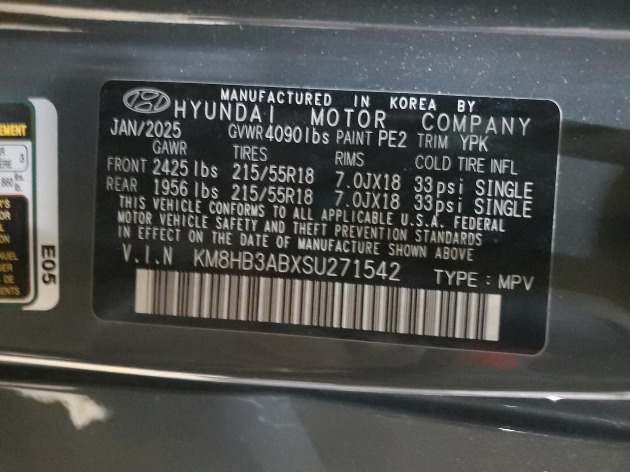 2025 Hyundai Kona Sel VIN: KM8HB3ABXSU271542 Lot: 92298815