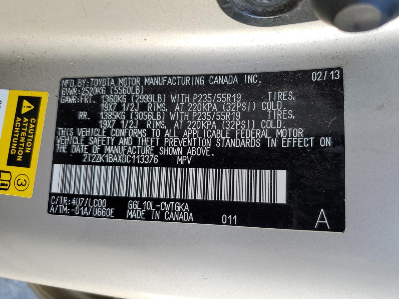 2013 Lexus Rx 350 VIN: 2T2ZK1BAXDC113376 Lot: 92387195