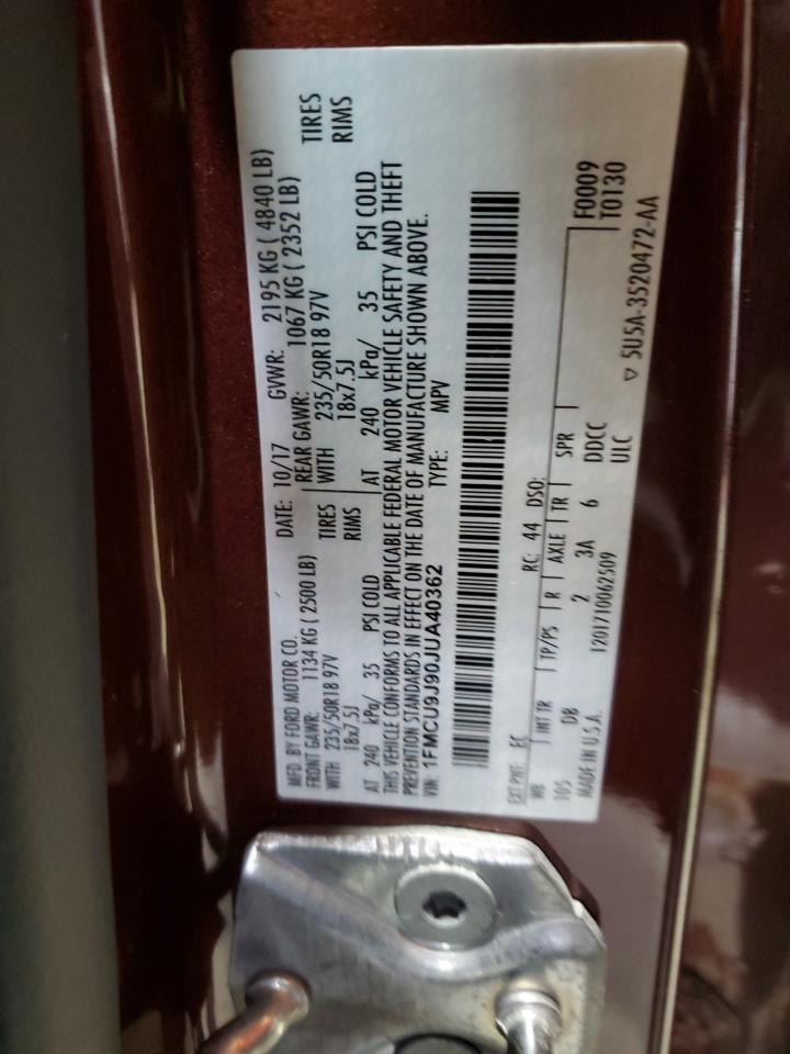 2018 Ford Escape Titanium VIN: 1FMCU9J90JUA40362 Lot: 93082815