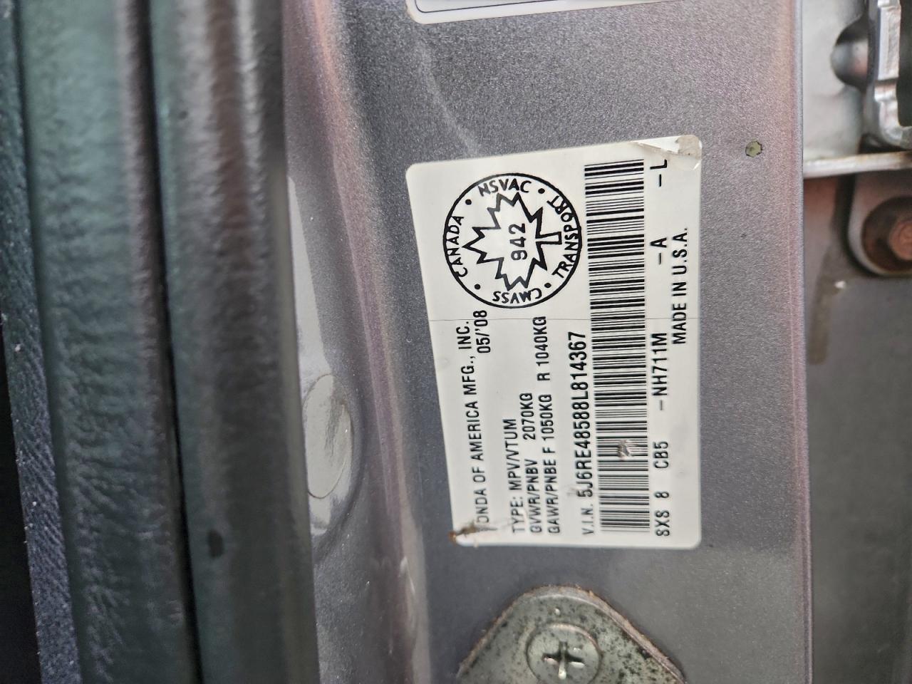 2008 Honda Cr-V Ex VIN: 5J6RE48588L814367 Lot: 93495425