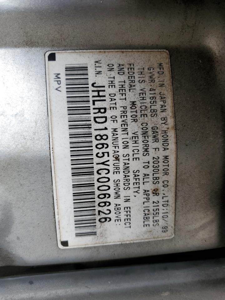 2000 Honda Cr-V Ex VIN: JHLRD1865YC006626 Lot: 91665315