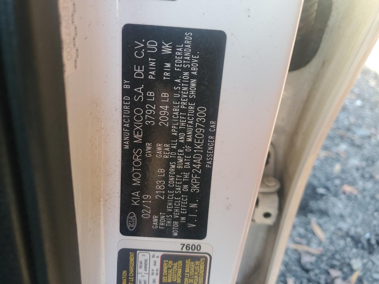 2019 Kia Forte Fe VIN: 3KPF24AD1KE097300 Lot: 91289765