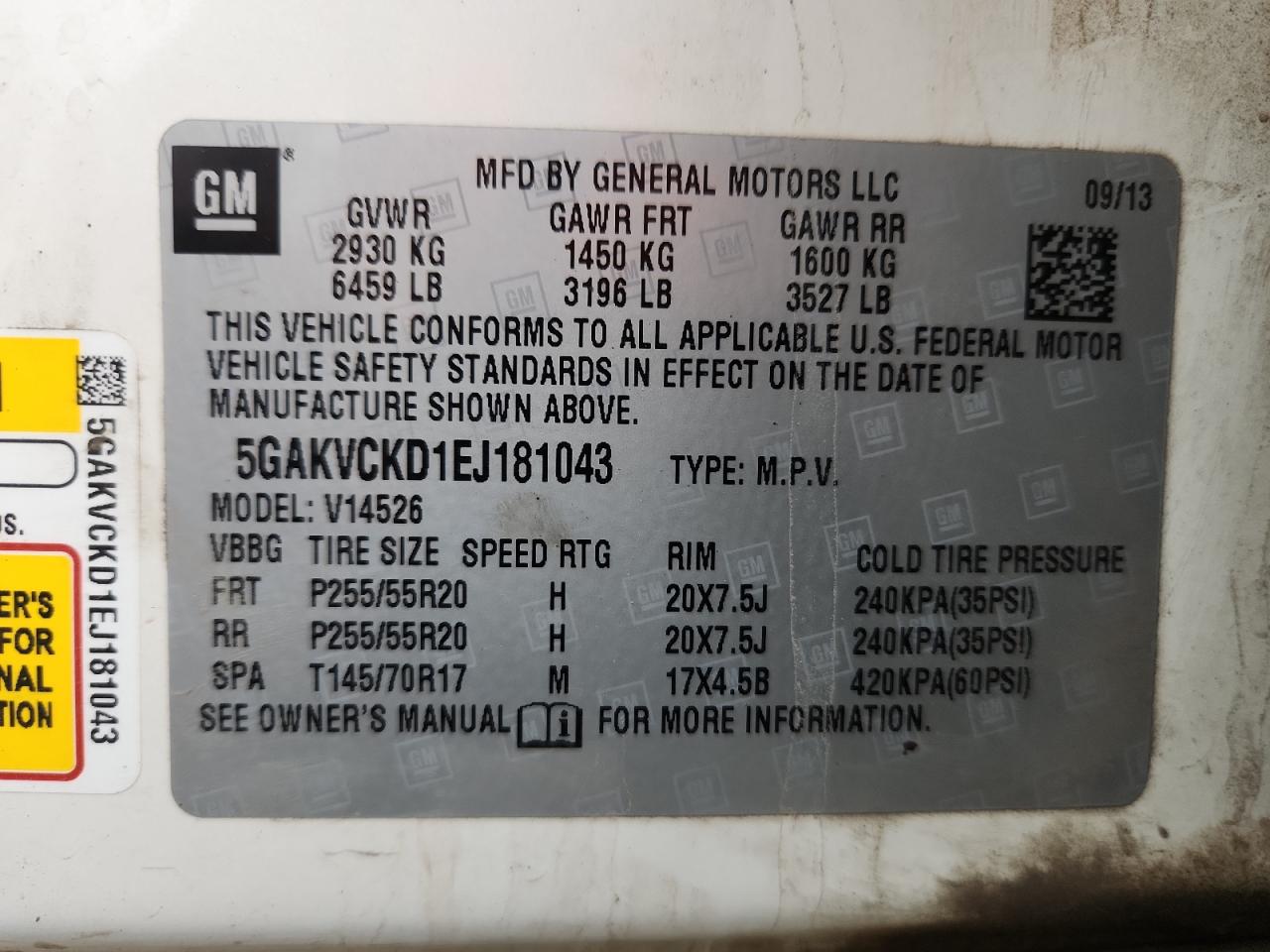 2014 Buick Enclave VIN: 5GAKVCKD1EJ181043 Lot: 93343215