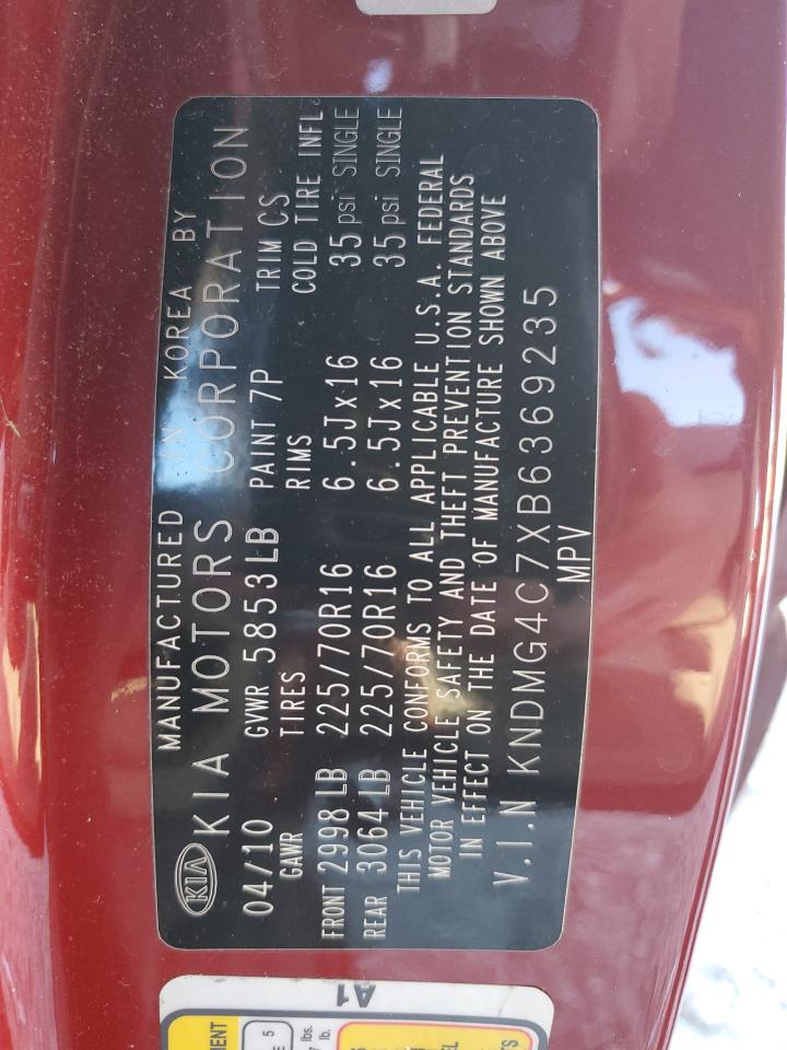 2011 Kia Sedona Lx VIN: KNDMG4C7XB6369235 Lot: 92930985