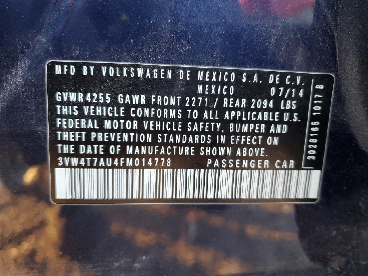 2015 Volkswagen Gti VIN: 3VW4T7AU4FM014778 Lot: 91839335