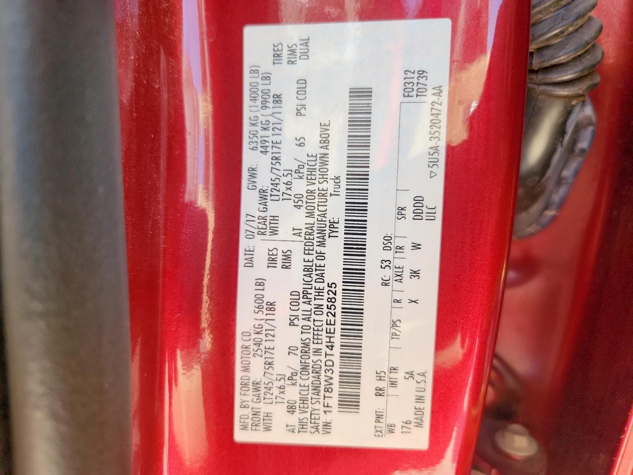 2017 Ford F350 Super Duty VIN: 1FT8W3DT4HEE25825 Lot: 92675775