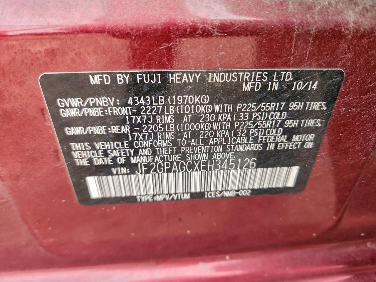 2014 Subaru Xv Crosstrek 2.0 Limited VIN: JF2GPAGCXEH345126 Lot: 93984965