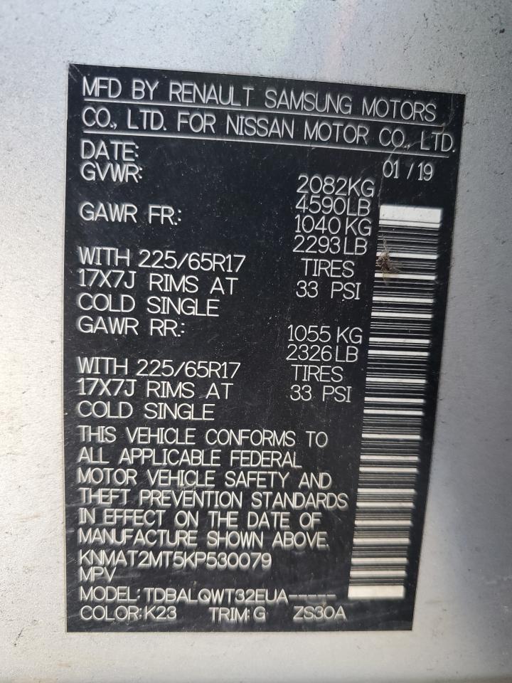 2019 Nissan Rogue S VIN: KNMAT2MT5KP530079 Lot: 91362795