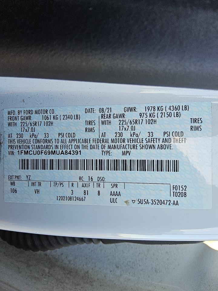 2021 Ford Escape S VIN: 1FMCU0F69MUA84391 Lot: 92612285