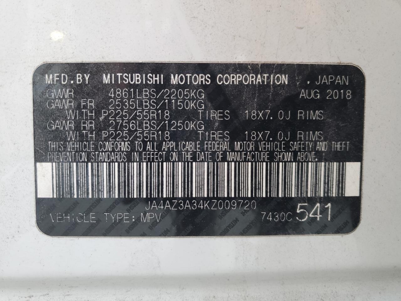 2019 Mitsubishi Outlander Se VIN: JA4AZ3A34KZ009720 Lot: 85408015