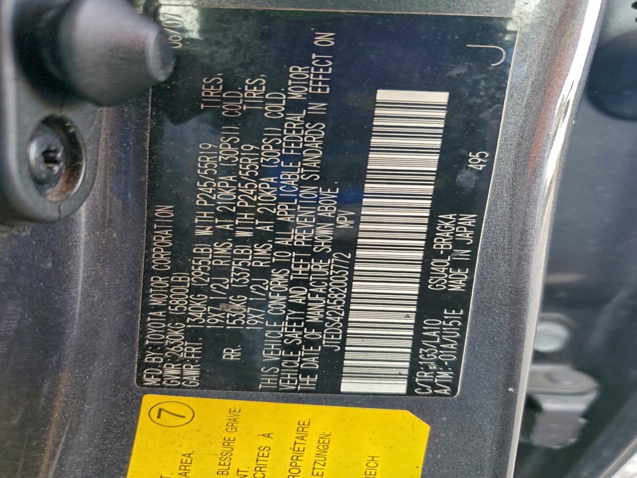 2008 Toyota Highlander Limited VIN: JTEDS42A582003772 Lot: 94505935