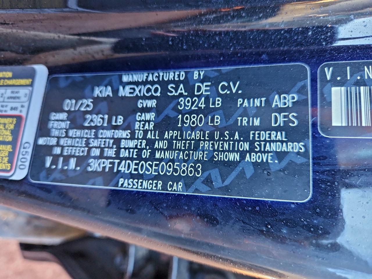 2025 Kia K4 Lx VIN: 3KPFT4DE0SE095863 Lot: 94054915