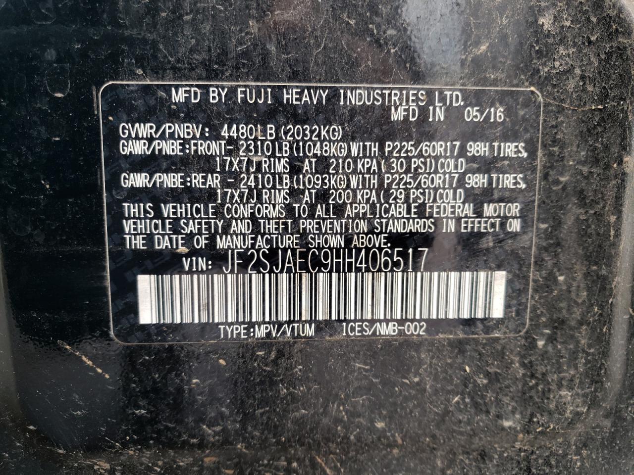 2017 Subaru Forester 2.5I Premium VIN: JF2SJAEC9HH406517 Lot: 91232785